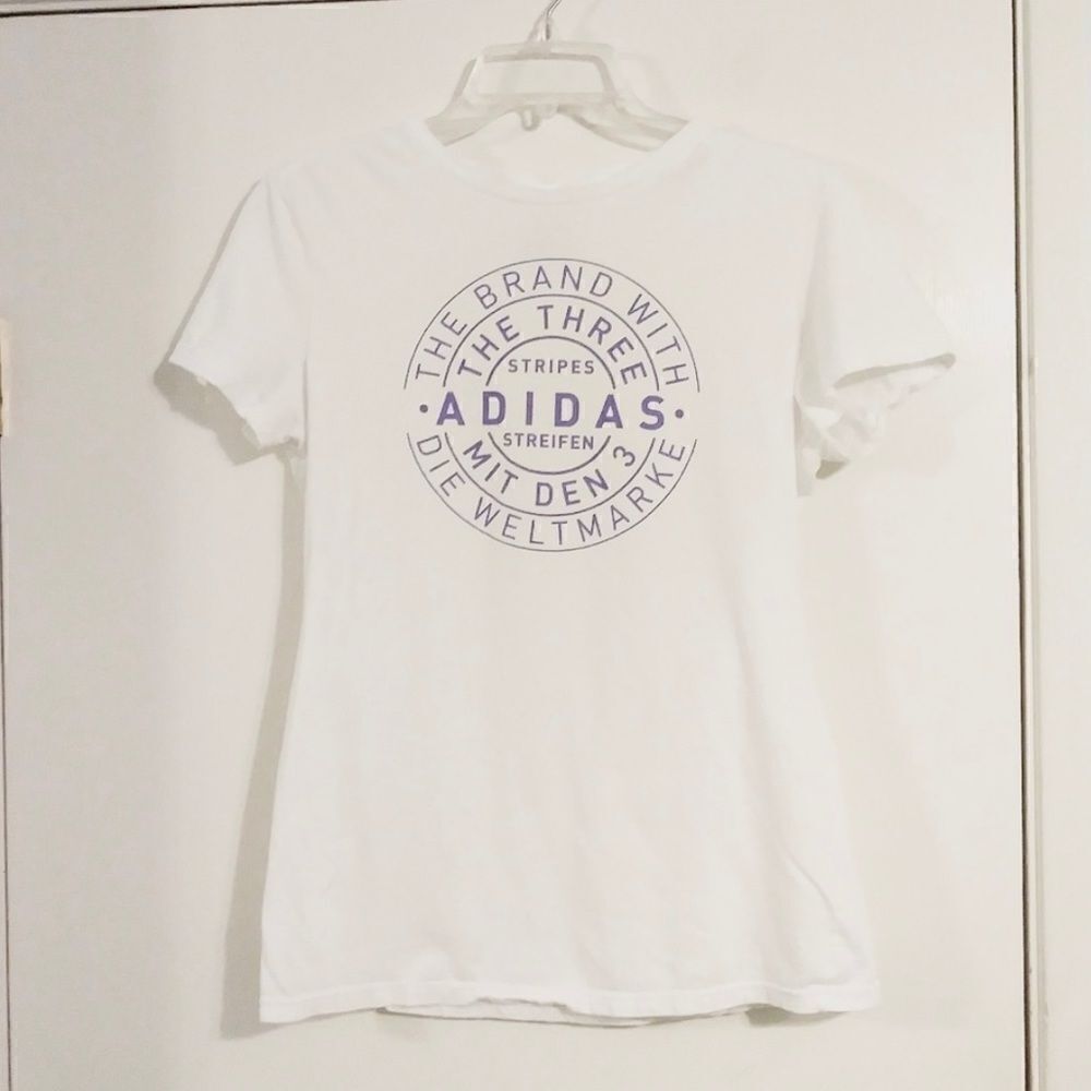 Adidas White & Purple Spellout Logo The Go-To Tee Tshirt